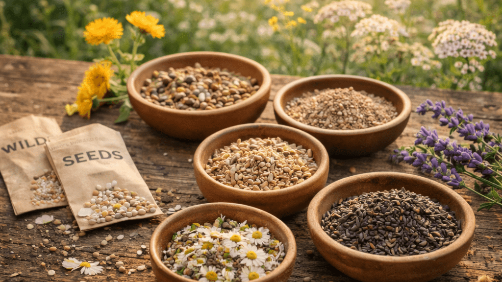 Seed Bomb Ingredients, evoking: Ostara, Spring Equinox, seed bombs, spring craft, and pollinator seed bombs