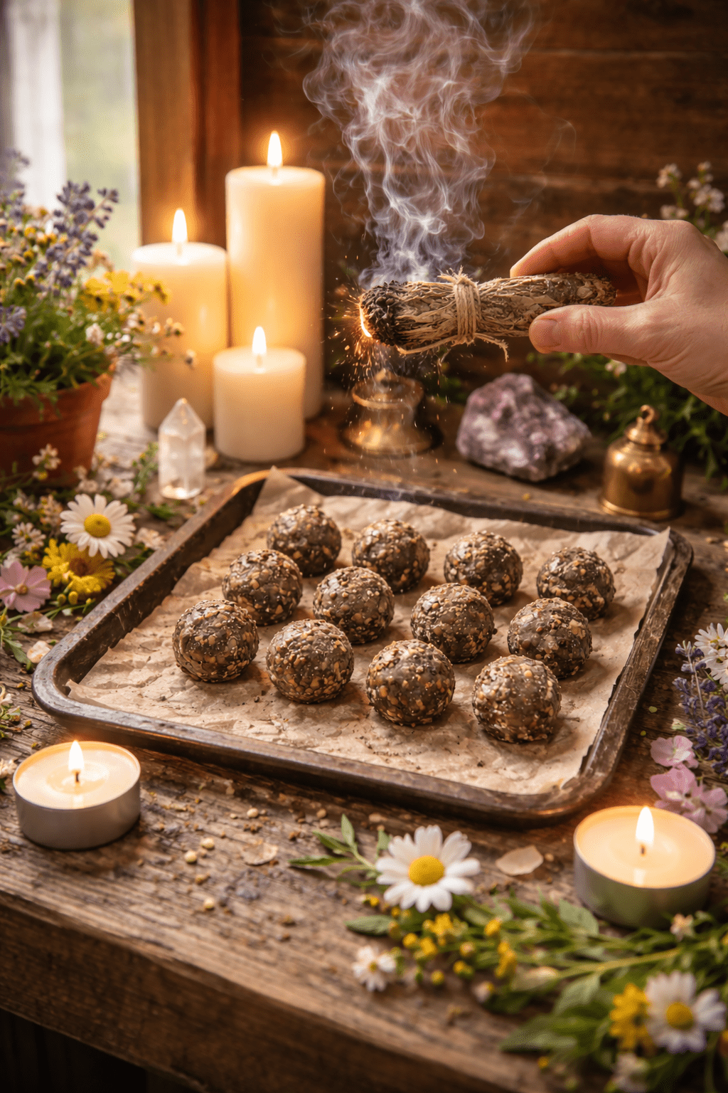 Seed Bomb Altar, evoking: Ostara, Spring Equinox, seed bombs, spring craft, and pollinator seed bombs