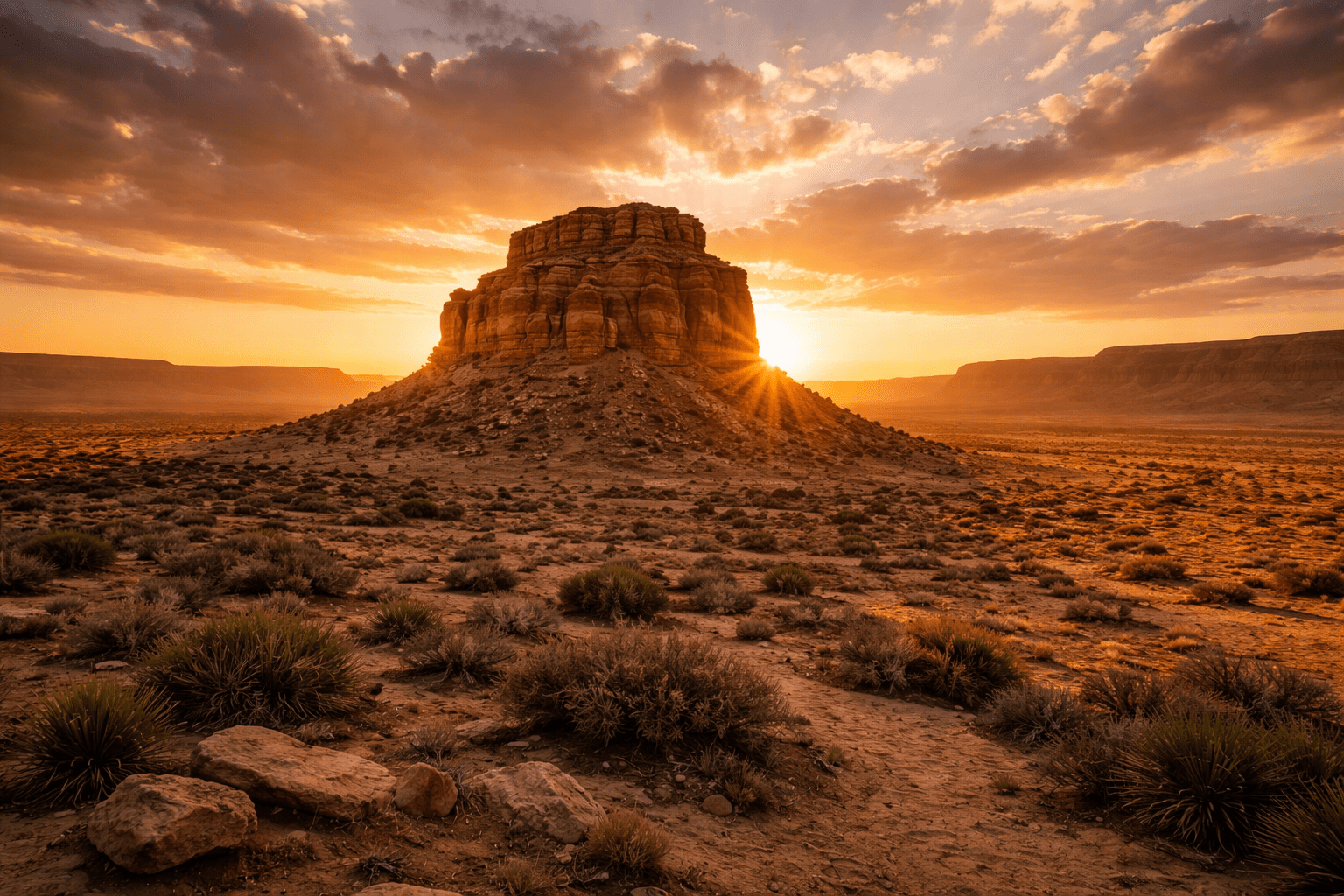 Sunset, evoking: Summer Solstice, Spiritual Retreat, Chaco Canyon, Ancient Wisdom, and Ancestral Puebloans 