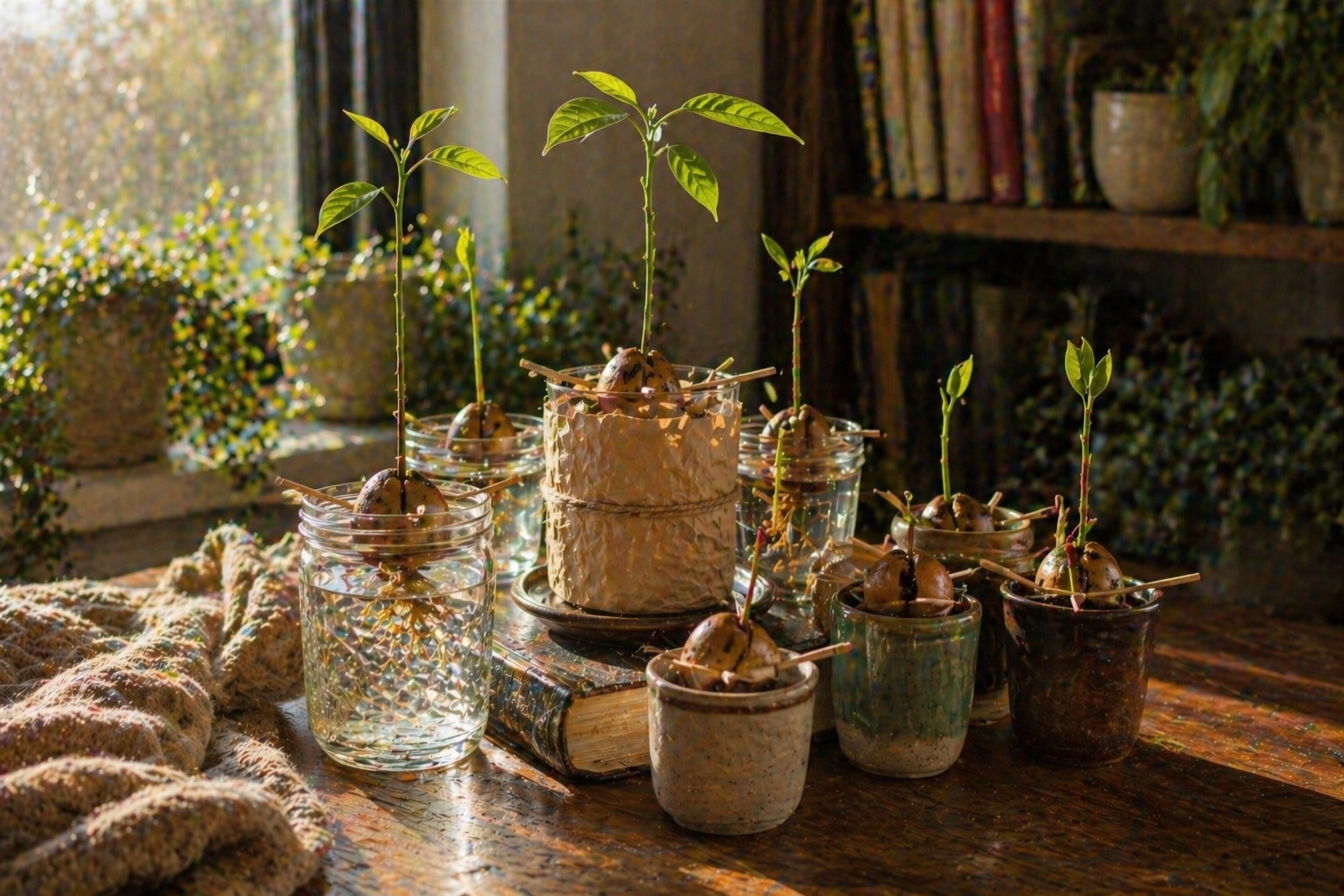 Avocado seedling, illustrating: long term growth mindset, delayed gratification psychology, intrinsic motivation, and personal growth philosophy