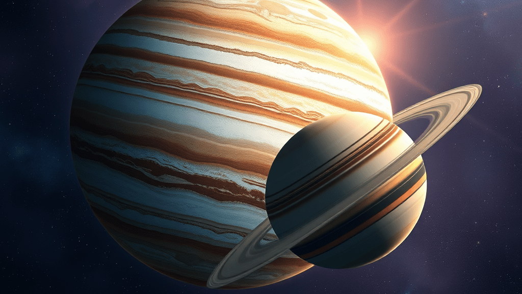 Celestial illustration of Jupiter and Saturn representing growth, structure, and long-term development