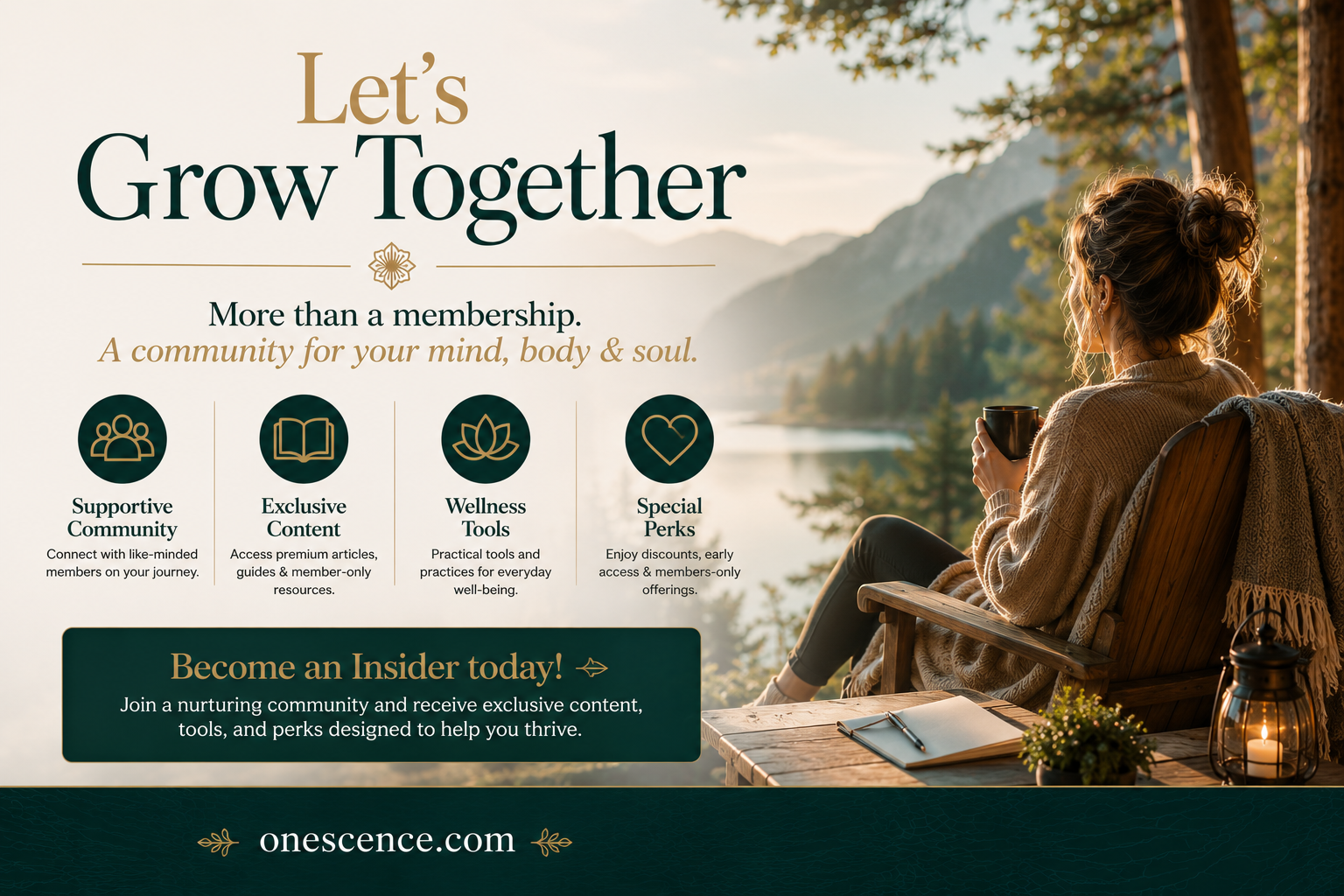 onesce insider membership, let's grow together, member benefits, spiritual community