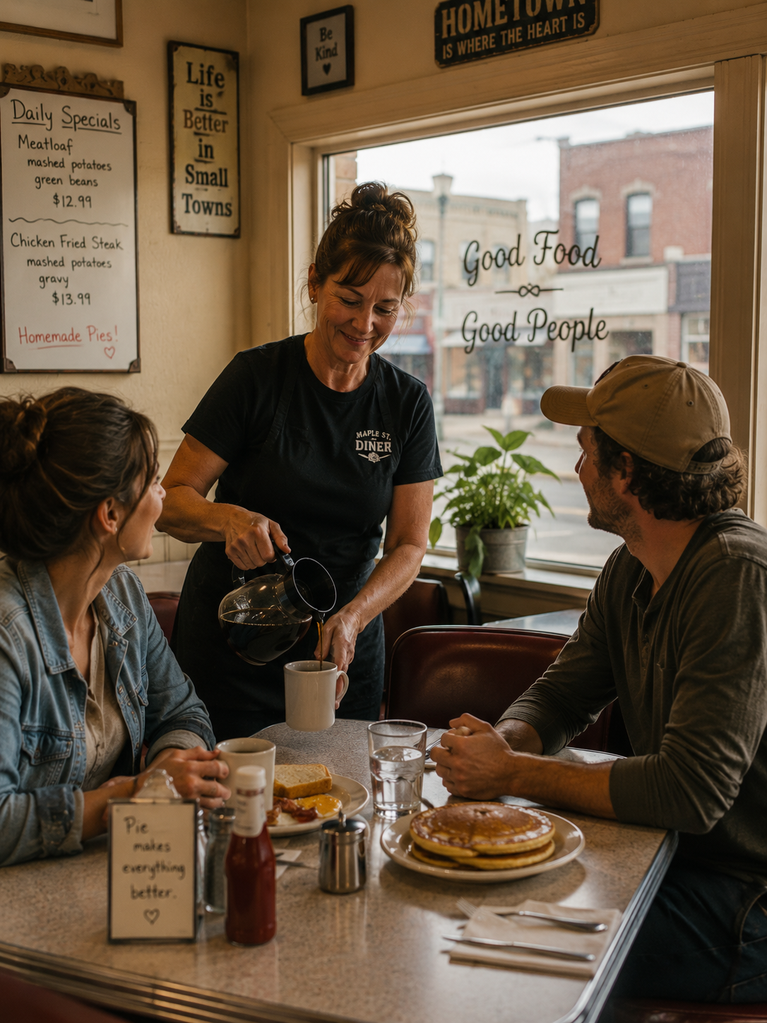 couple in a diner, illustrating: July 2026 astrology forecast, Leo season, Cancer New Moon, Aquarius Full Moon, and Mercury Direct