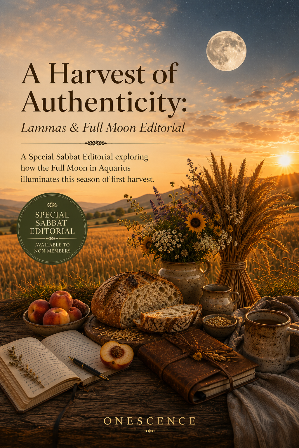Lammas editorial social graphic for the first harvest and Aquarius Full Moon editorial