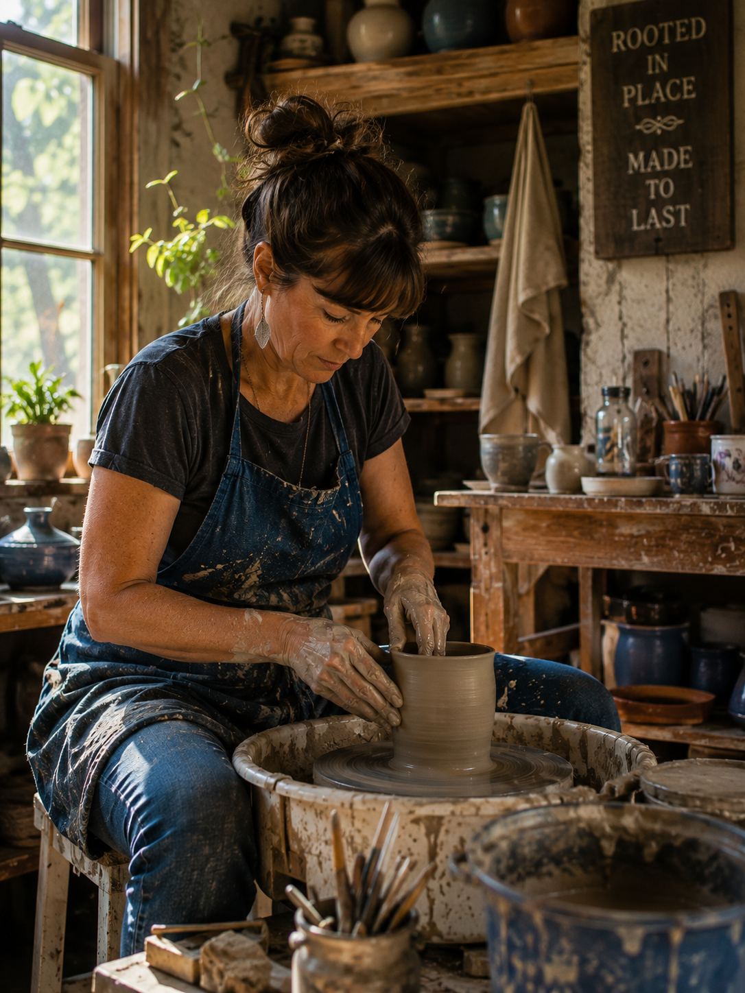 potter at her wheel, illustrating: July 2026 astrology forecast, Leo season, Cancer New Moon, Aquarius Full Moon, and Mercury Direct