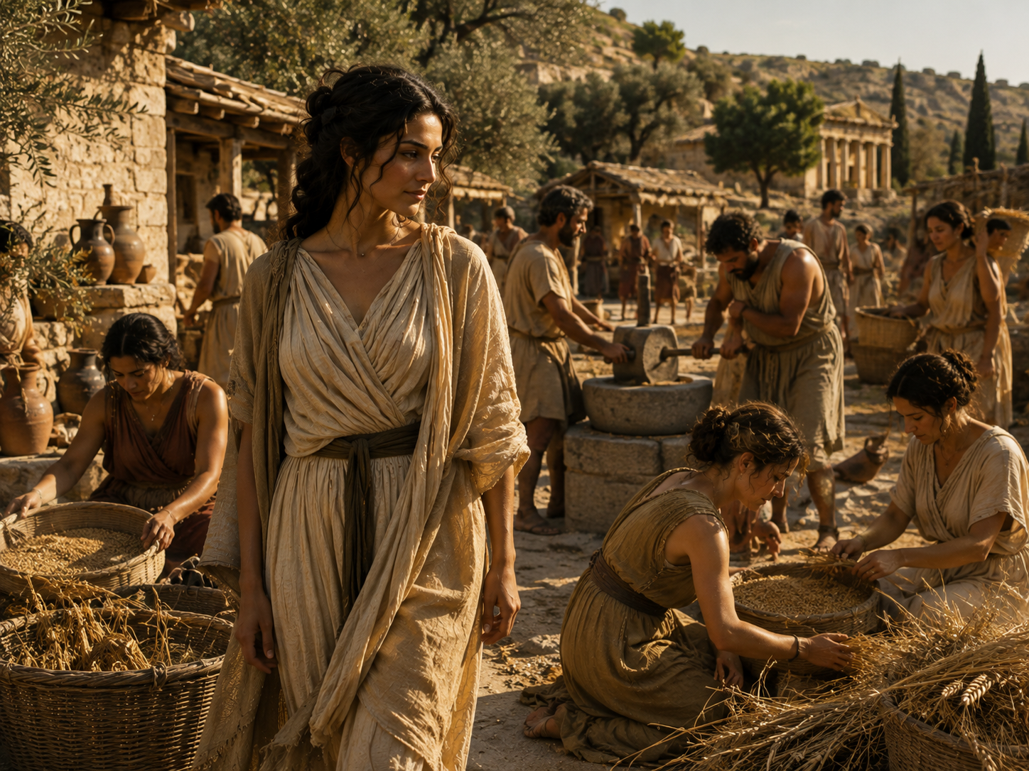 Goddess Astraea in a agricultural village