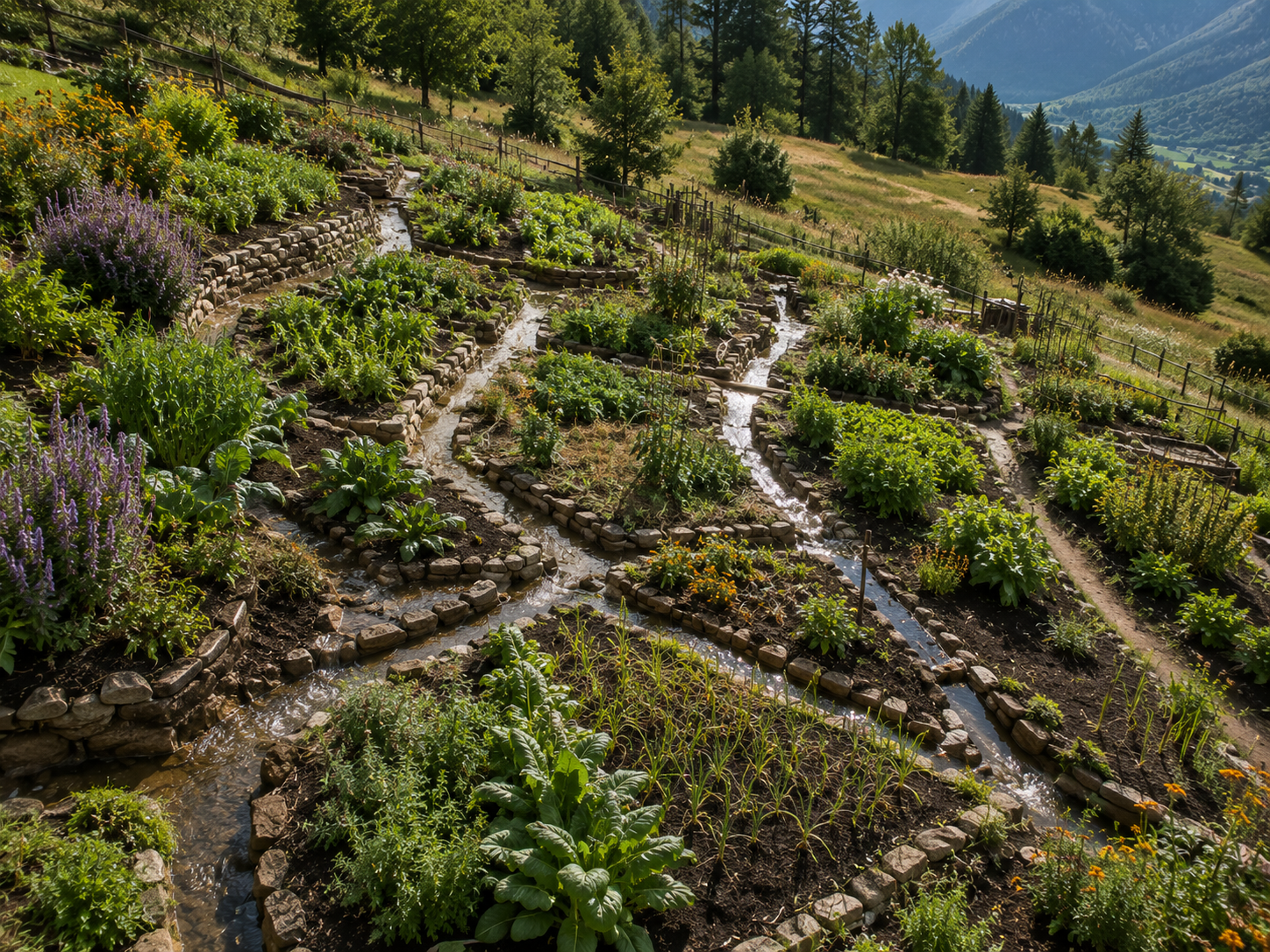 irrigation and terraces on a hillside