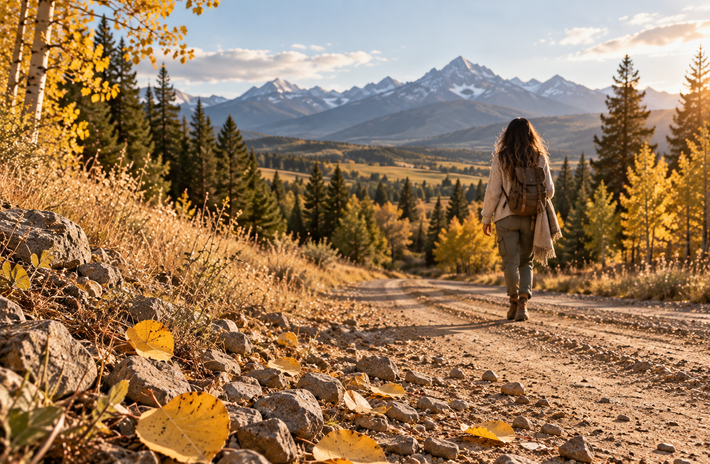 Walking a mountain road in the autumn for Mabon