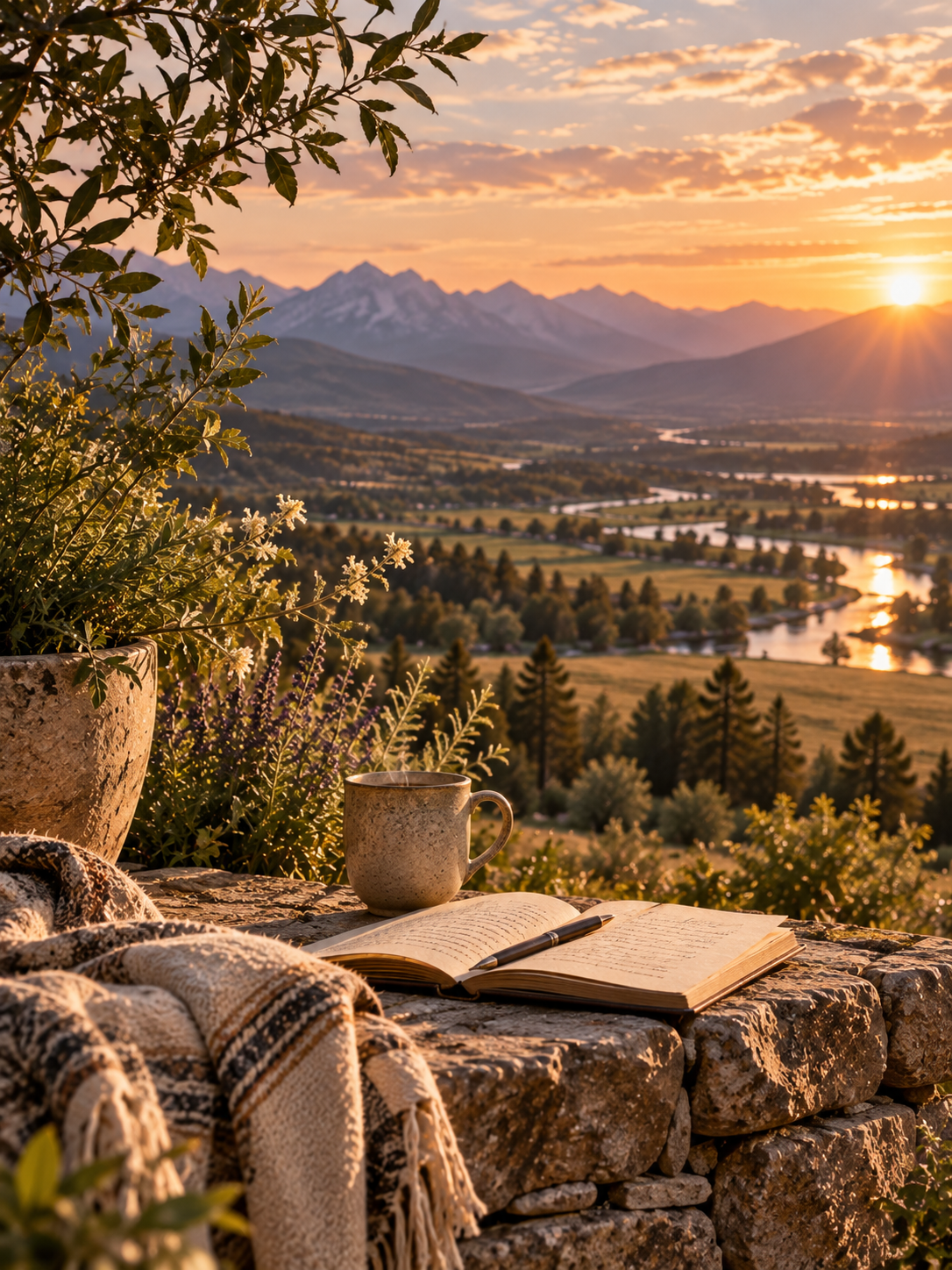 journal outside overlooking mountain valley view